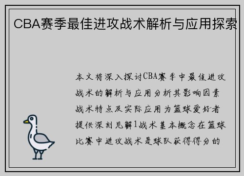 CBA赛季最佳进攻战术解析与应用探索